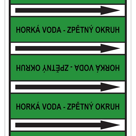 Značení potrubí, horká voda - zpětný okruh